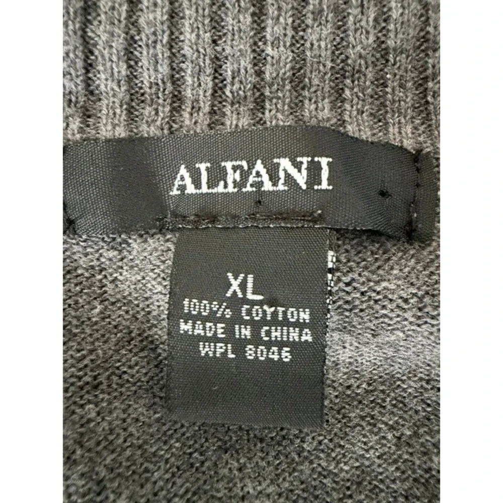 Alfani Mens XL Grey Argyle 1/4 Zip Cotton Mock Neck Sweater Geometric Knit